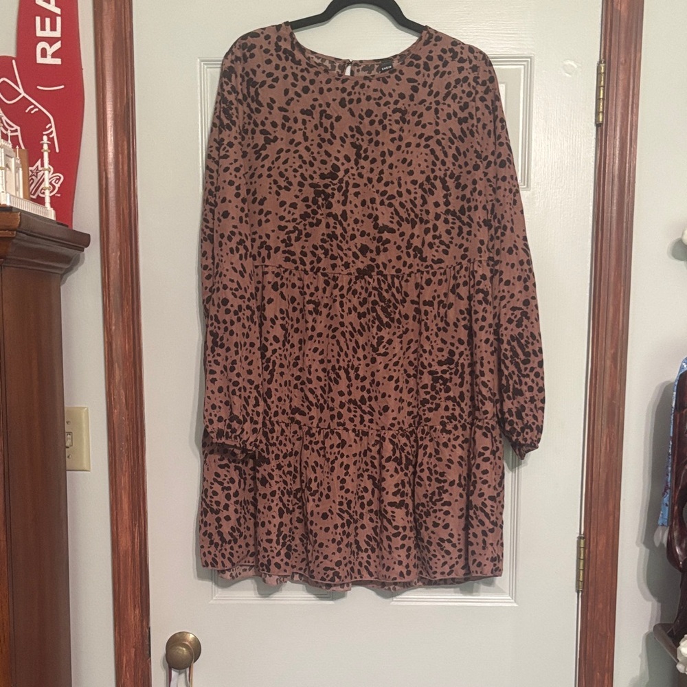SHEIN Brown Leopard Print Long Sleeve Dress